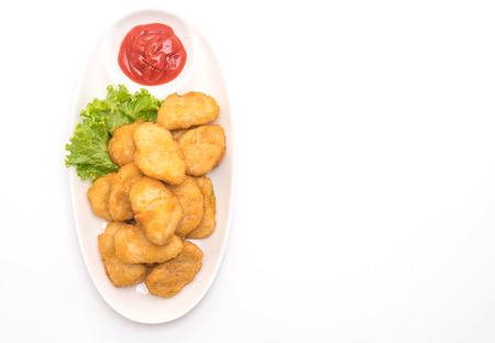 Chicken nuggets with sauce isolated on white backgroundの写真素材