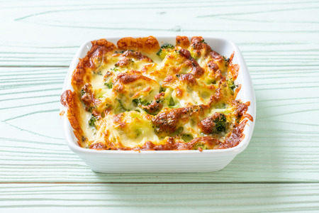 baked cauliflower and broccoli gratin with cheeseの写真素材