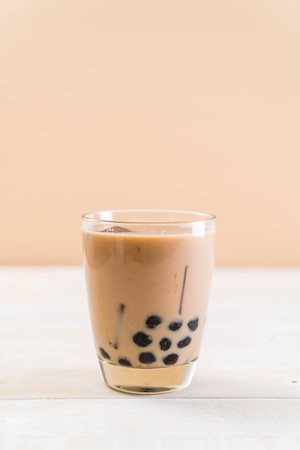 iced milk tea with bubbleの写真素材