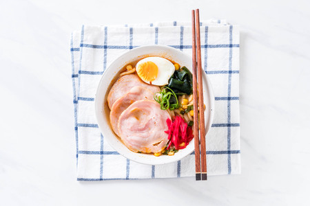 spicy miso udon ramen noodle with pork - japanese food styleの写真素材
