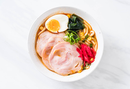 spicy miso udon ramen noodle with pork - japanese food styleの写真素材
