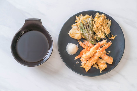 shrimps tempura (battered fried shrimps) with vegetable - japanese food styleの写真素材