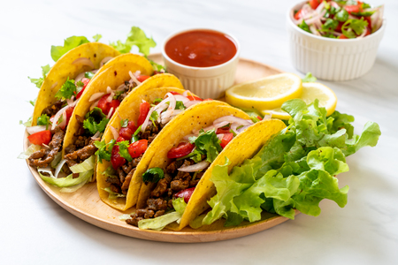 tacos with meat and vegetables  -  Mexican food styleの写真素材