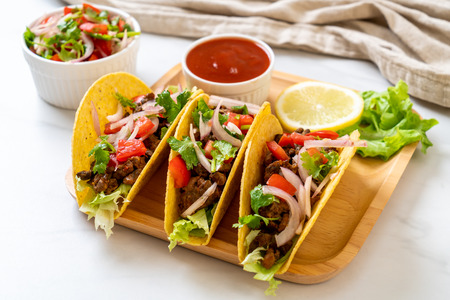 tacos with meat and vegetables  -  Mexican food styleの写真素材