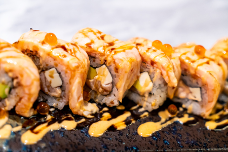 Salmon Roll Sushi - Japanese Food styleの写真素材