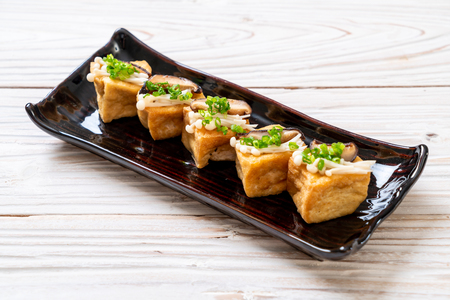 Grilled Tofu with Shitake Mushroom and Golden Needle Mushroom - healthy, vegan or vegetarian food styleの写真素材