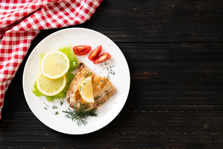 grilled snapper fish steak with vagetableの写真素材