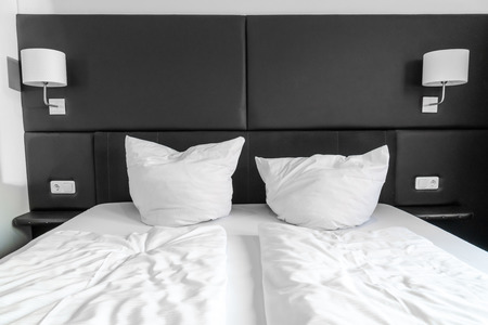 white pillow on bed decoration interior in bedroomの写真素材