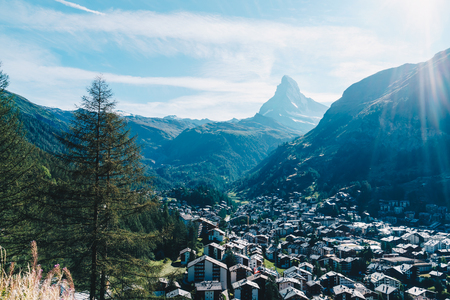 Zermatt village with Matterhorn background in Switzerlandのeditorial素材
