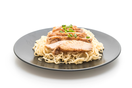 roast chicken noodle isolated on white backgroundの写真素材