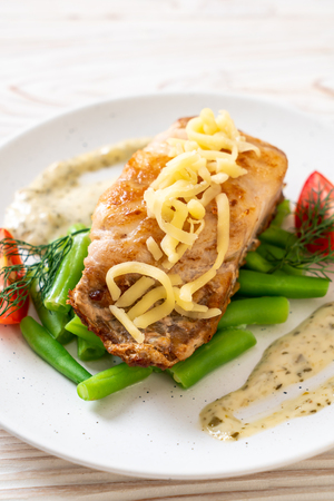 grilled snapper fish steak with vagetableの写真素材