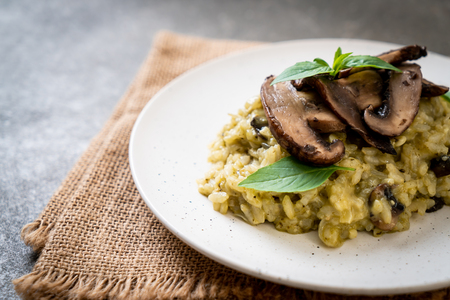 Homemade Mushroom Risotto with Pesto and Cheeseの写真素材