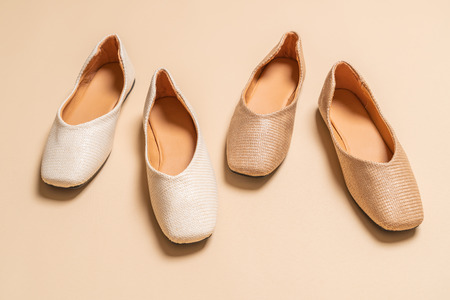 beautiful fashion female and woman flat shoesの写真素材