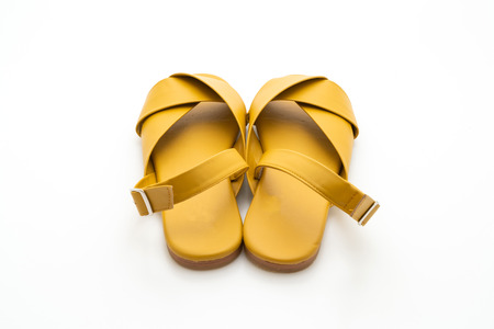 fashion female and woman leather sandals with slingback isolated on white backgroundの写真素材