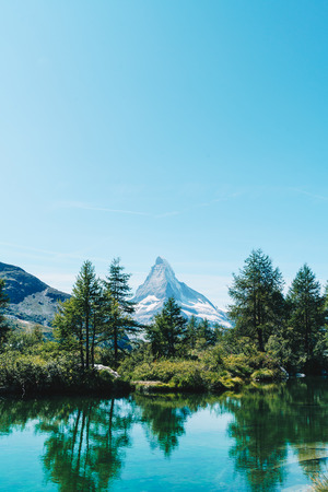 Matterhorn with Grindjisee Lake in Zermatt, Switzerlandの写真素材