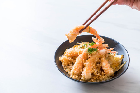 fried shrimps tempura on topped rice bowl - Japanese food styleの写真素材