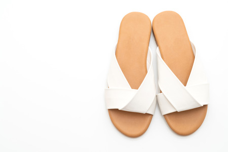 beautiful fashion female and woman leather sandals isolated on white backgroundの写真素材