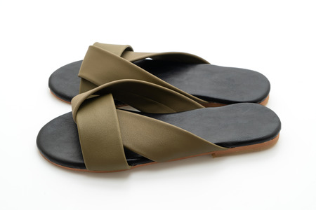 beautiful fashion female and woman leather sandals isolated on white backgroundの写真素材