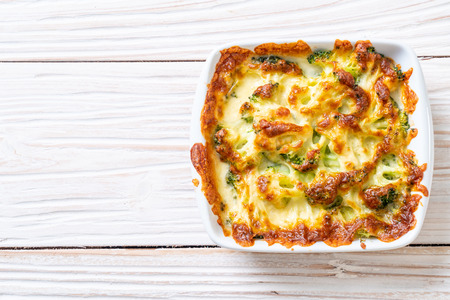 baked cauliflower and broccoli gratin with cheeseの写真素材