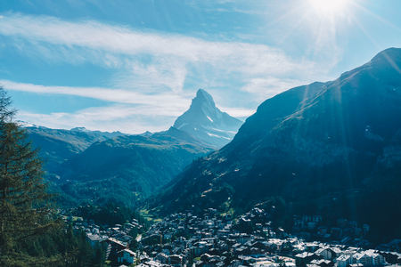 Zermatt village with Matterhorn background in Switzerlandの写真素材