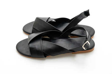 fashion female and woman leather sandals with slingback isolated on white backgroundの写真素材