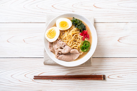 tonkotsu ramen noodles with pork and egg - japanese styleの写真素材