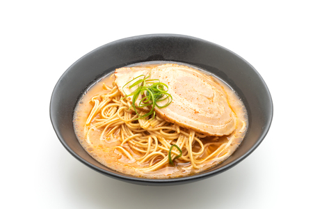 tonkotsu ramen noodles with chaashu pork isolated on white backgroundの写真素材