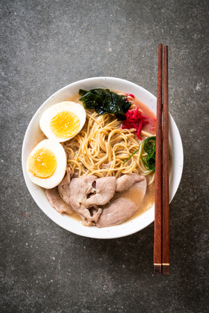 tonkotsu ramen noodles with pork and egg - japanese styleの写真素材