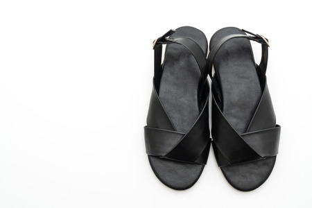 fashion female and woman leather sandals with slingback isolated on white backgroundの写真素材