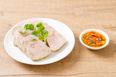 Pork sausage Vietnamese or Vietnamese steamed pork with sauceの写真素材