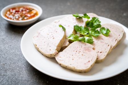 Pork sausage Vietnamese or Vietnamese steamed pork with sauceの写真素材