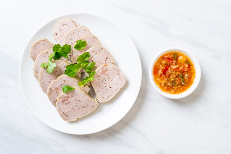 Pork sausage Vietnamese or Vietnamese steamed pork with sauceの写真素材