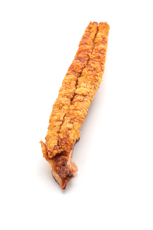 Fried Streaky Pork or Crispy Pork or Deep Fried Pork Belly isolated on white backgroundの写真素材
