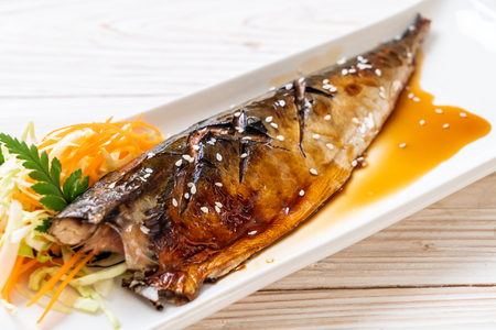 Grilled Saba fish steak with teriyaki sauce - Japanese food styleの写真素材