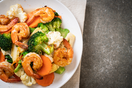 stir-fried mixed vegetable with shrimps - healthy food styleの写真素材