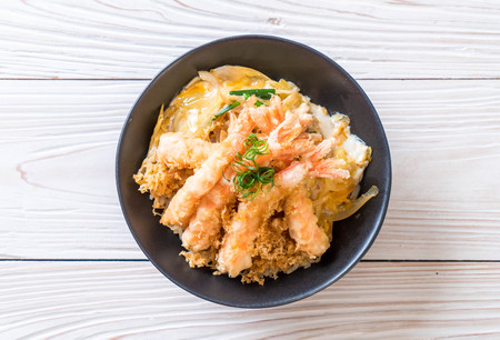 fried shrimps tempura on topped rice bowl - Japanese food styleの写真素材