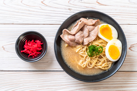 tonkotsu ramen noodles with pork and egg - japanese styleの写真素材