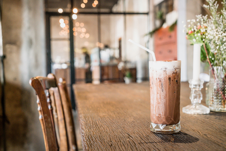 iced chocolate glass in cafe restaurantの写真素材