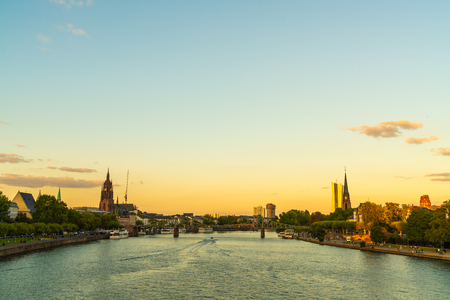 Frankfurt am Main skyline during twilight hour.の写真素材