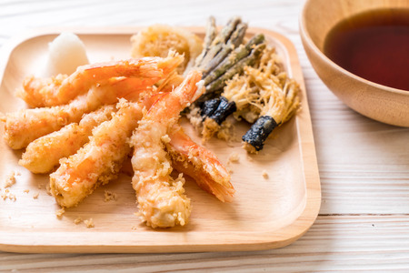 shrimps tempura (battered fried shrimps) with vegetable - japanese food styleの写真素材