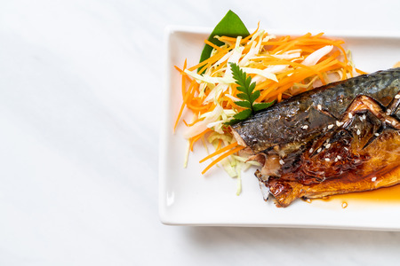 Grilled Saba fish steak with teriyaki sauce - Japanese food styleの写真素材