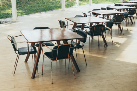 empty table and chair in restaurantの写真素材