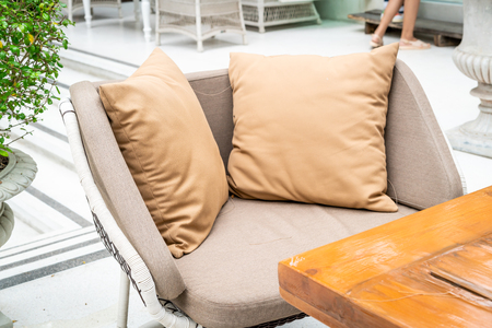 Comfortable pillow on sofa decoration outdoor patioの写真素材