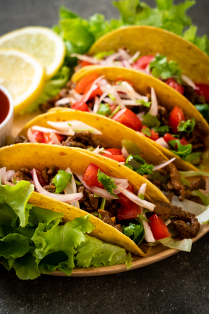 tacos with meat and vegetables  -  Mexican food styleの写真素材