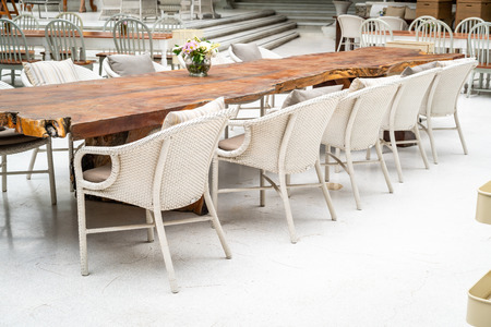 empty table and chair in restaurantの写真素材
