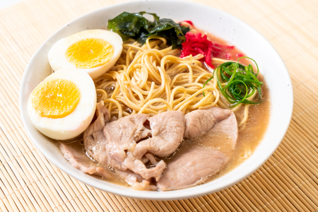 tonkotsu ramen noodles with pork and egg - japanese styleの写真素材