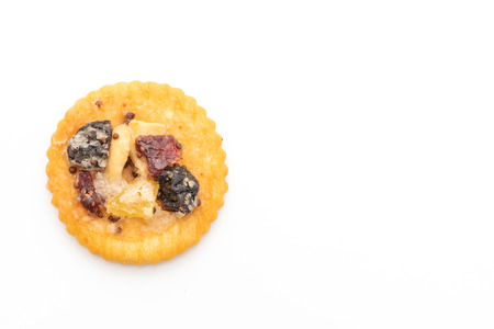 cracker biscuit with dried fruits isolated on white backgroundの写真素材