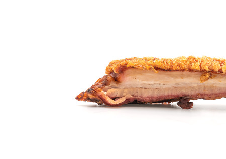 Fried Streaky Pork or Crispy Pork or Deep Fried Pork Belly isolated on white backgroundの写真素材