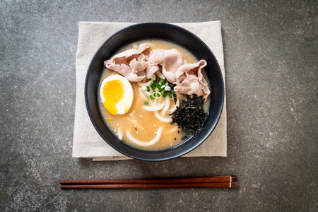 udon ramen noodles with pork soup - Japanese styleの写真素材