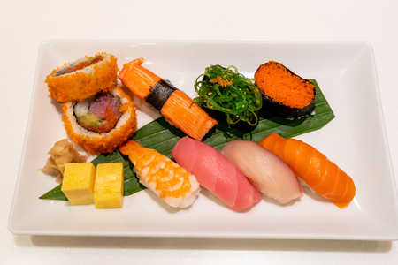 mixed sushi on plate - japanese food styleの写真素材